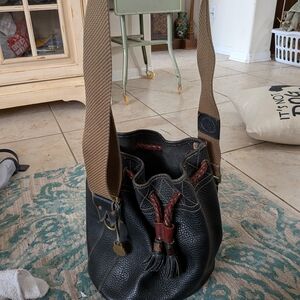 Dooney Black and Brown Leather Vintage Bucket Bag